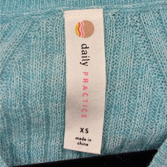 ANTHROPOLOGIE Daily Practice Long Sleeve Cropped Ribbed Sweater Teal Women’s XS - Picture 3 of 6